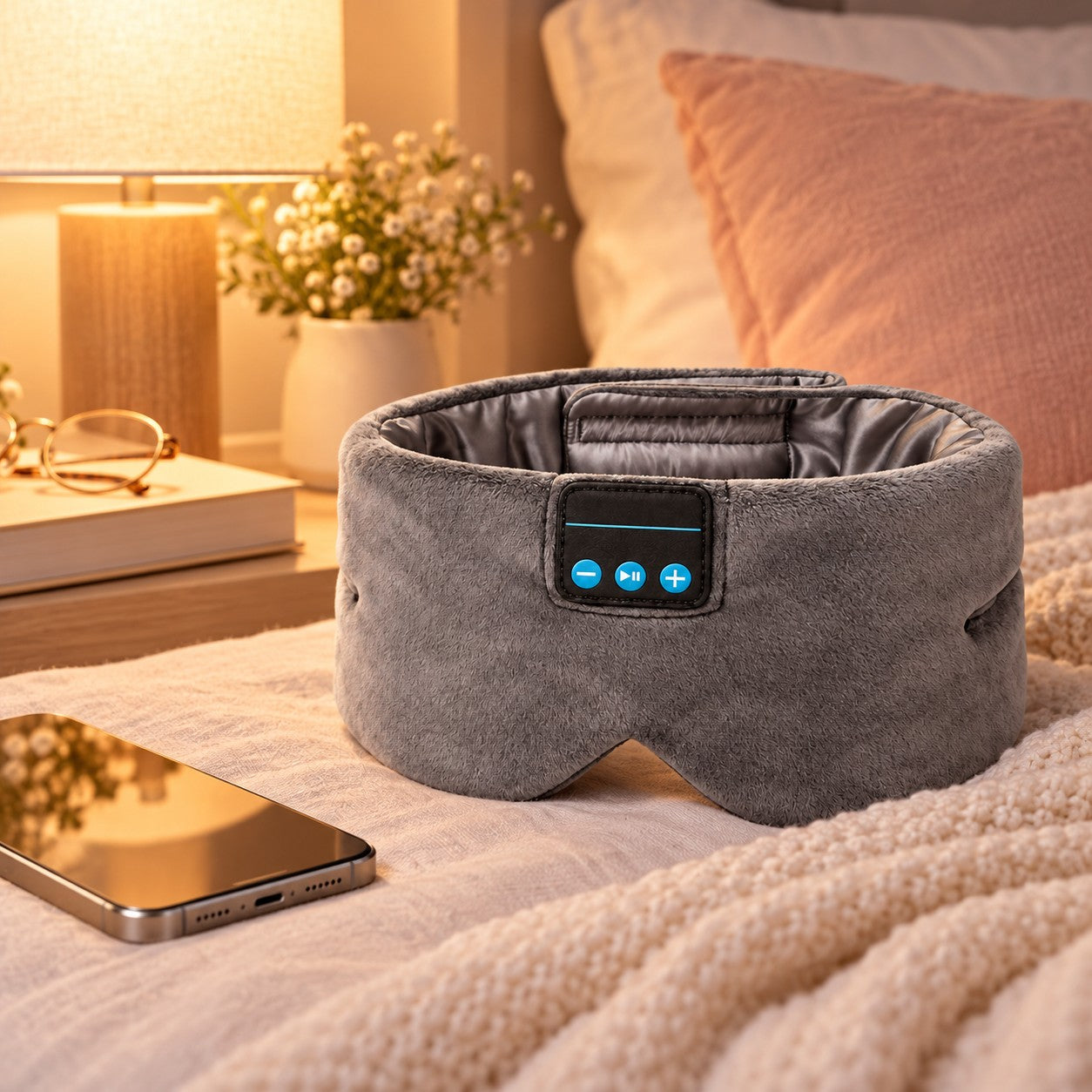 Lullune sleep mask next to a phone
